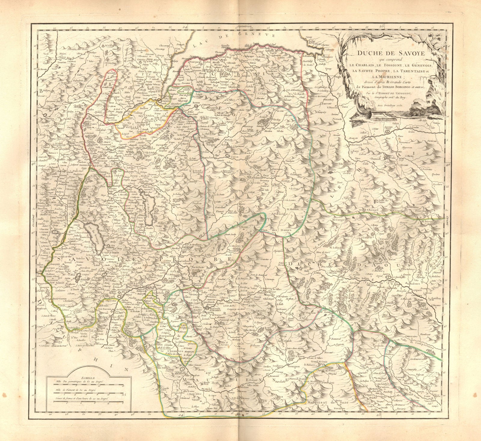 'Duché de Savoie'. Savoy Genevois Tarentaise Maurienne &c. DE VAUGONDY 1751 map